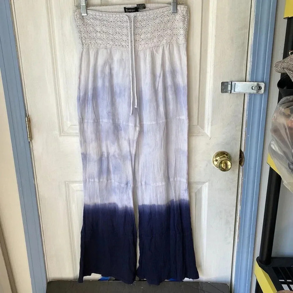 Ravirga Tie Dye Ombre Tiered Flare Leg Casual Pull On Pants Women L Stretch Lace - Picture 5 of 7